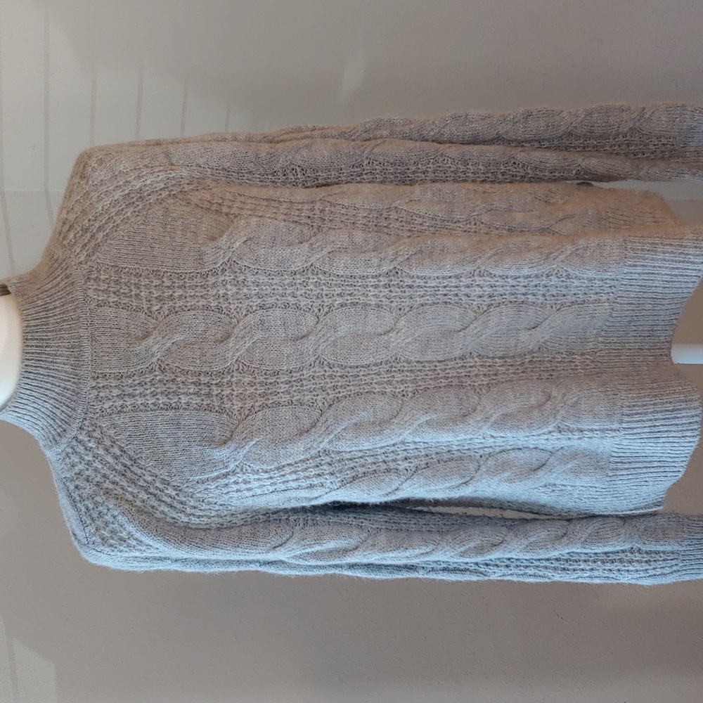 J. Crew Cozy Cable Knit Sweater with High Neck in Grey Women's Size Small